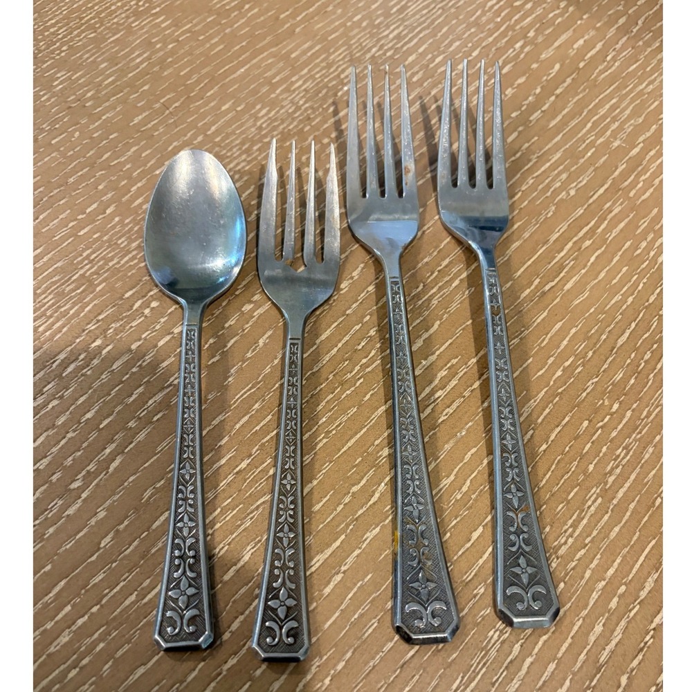 Vintage Interpur Florenz Stainless Steel Flatware Lot 3 Forks 1 Teaspoon MCM